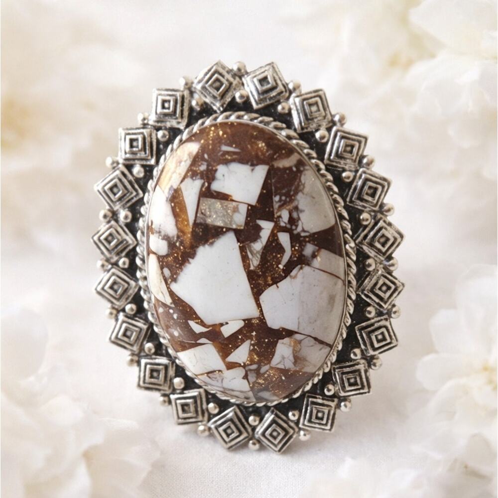 NWT White Horse German Silver Ring Size 9 Vintage Western Statement Large